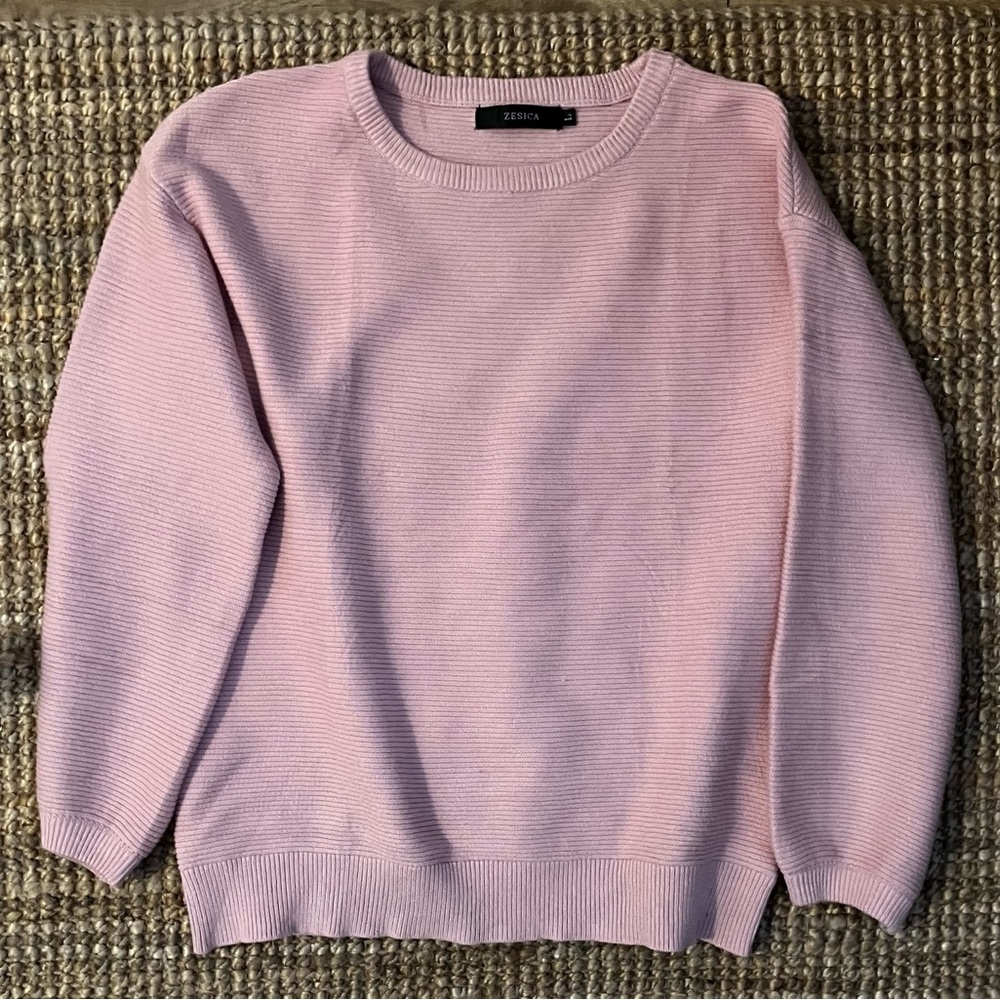 ZESICA Women's Crew Neck Long Lantern Sleeve Soft Ribbed Knit Pullover Sweater